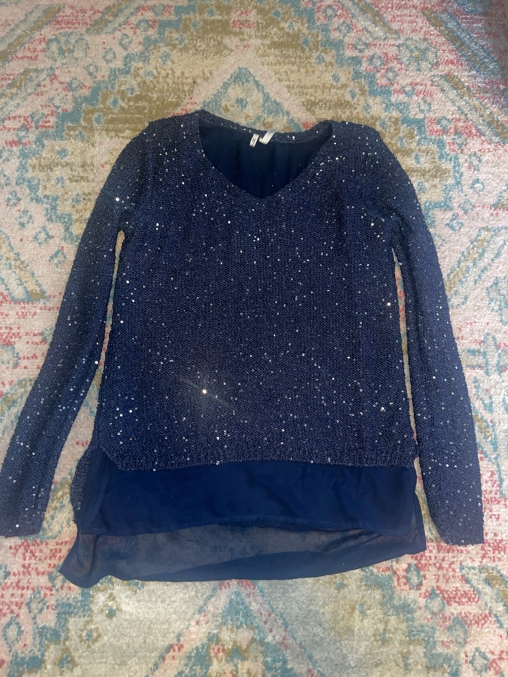 Maurices Navy Blue Sequin V-Neck Sweater